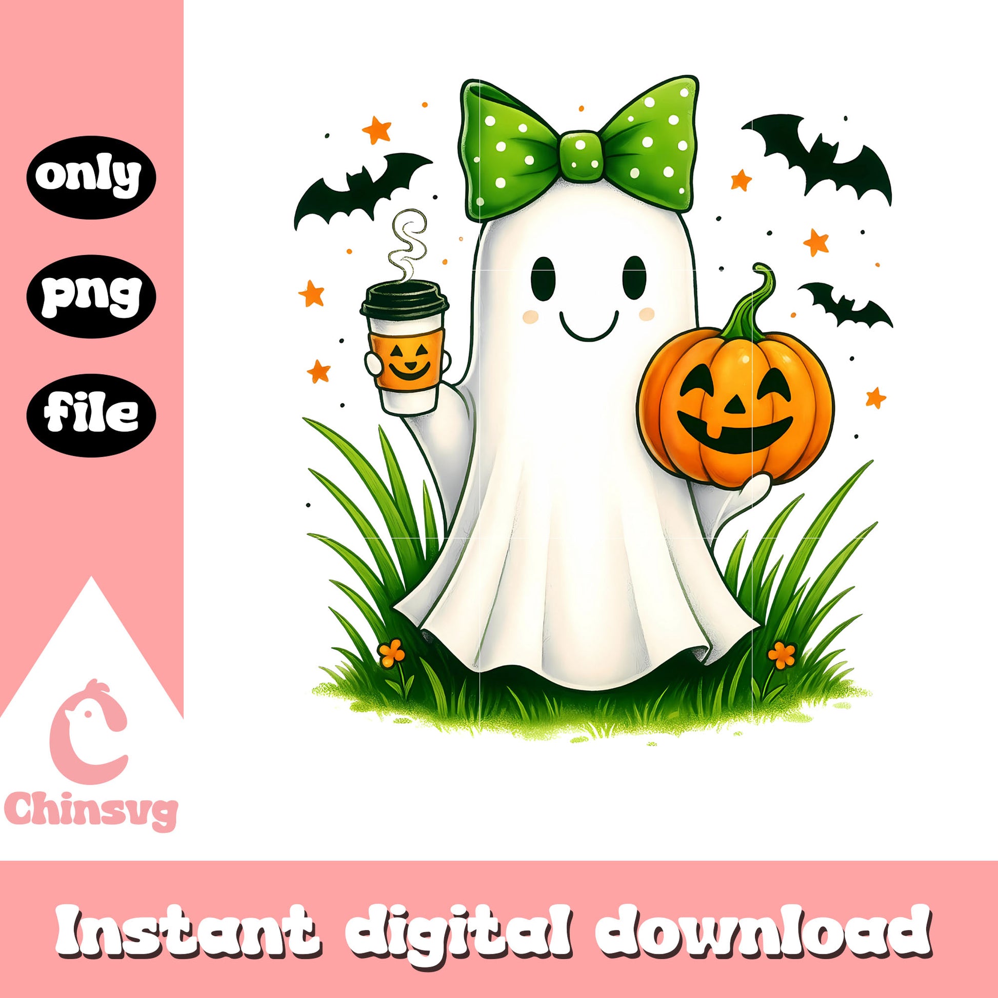 Ghost halloween coffee cup design png, cute halloween ghost png