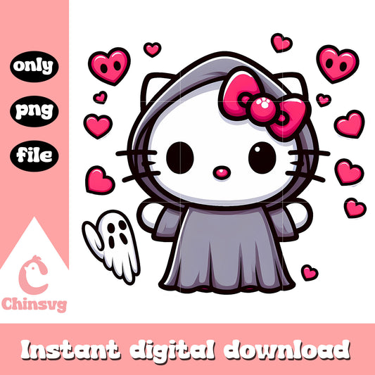 Ghost hello kitty costume png, horror character png, halloween png