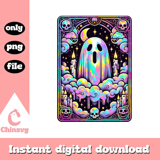 Ghost hovering cute tarot card png, cute ghost tarot card png