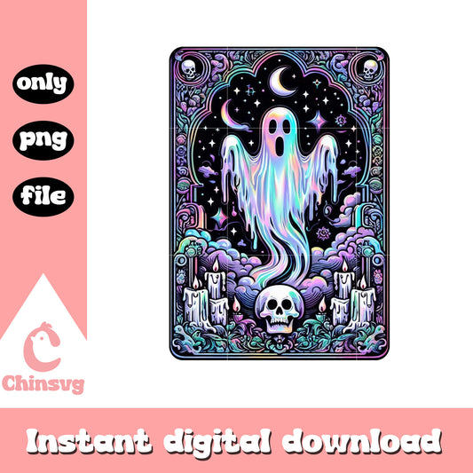 Ghost hovering spooky tarot card png, horror ghost tarot card png