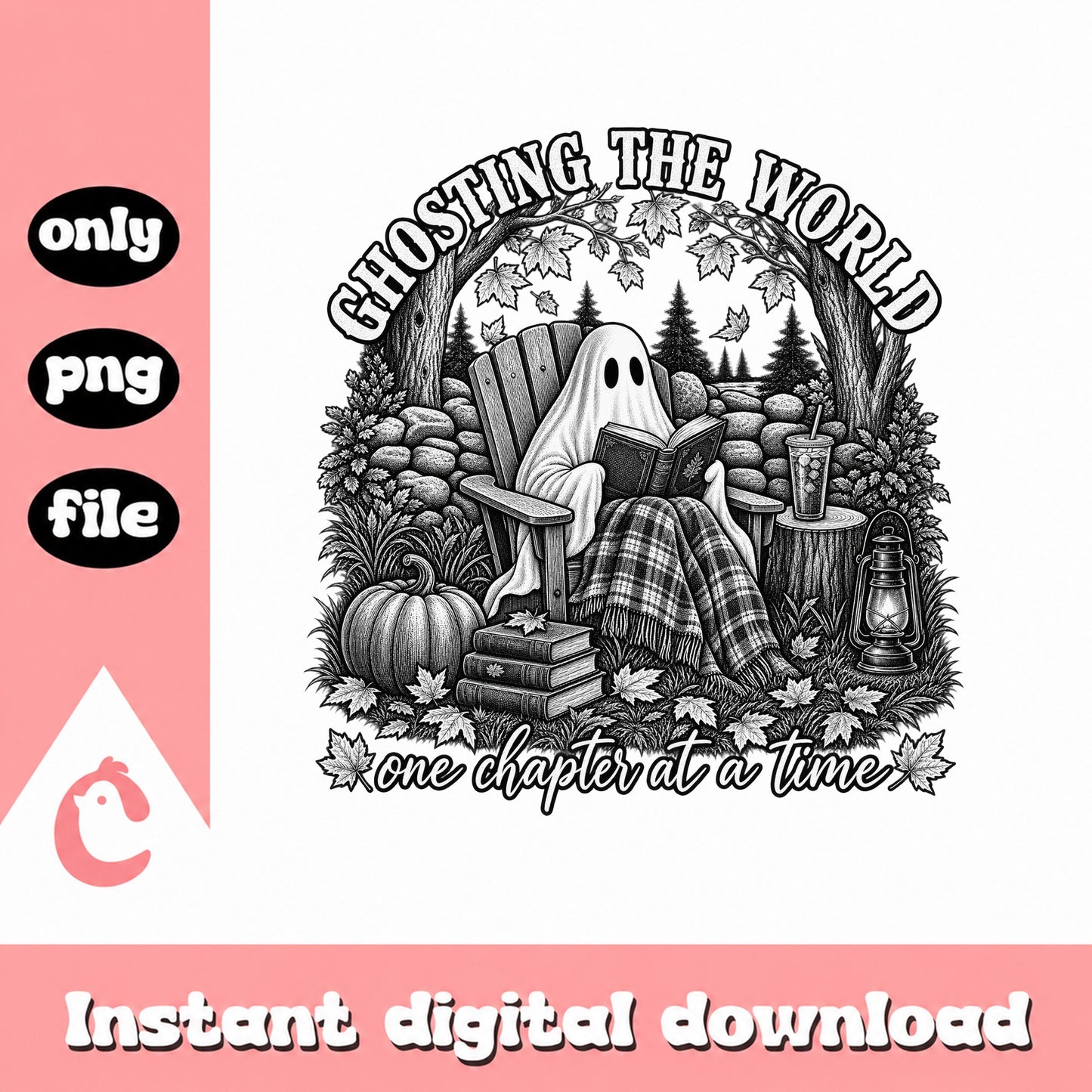 Ghosting The World Halloween Reading SVG, Fall Ghost PNG, Book Lover SVG PNG