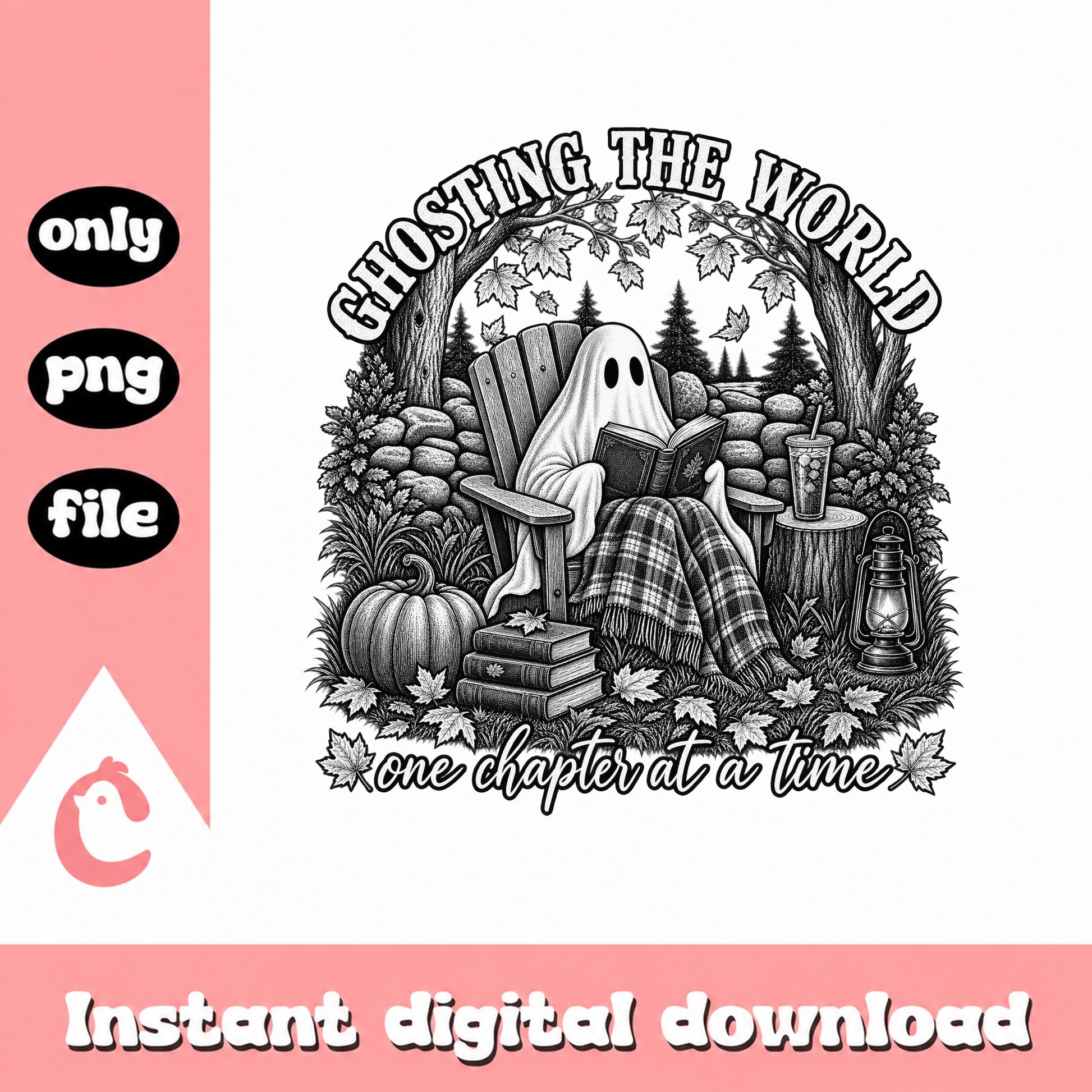 Ghosting The World Halloween Reading SVG, Fall Ghost PNG, Book Lover SVG PNG