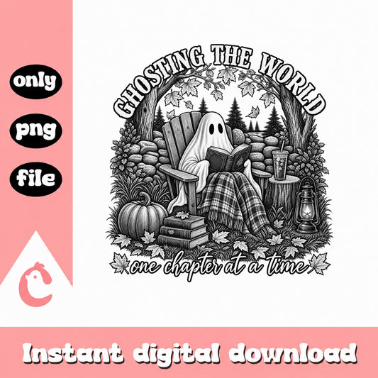 Ghosting The World Halloween Reading SVG, Fall Ghost PNG, Book Lover SVG PNG