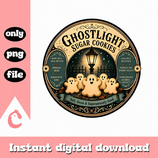 Ghostlight Sugar Cookies PNG, Halloween Vintage Label, PNG File