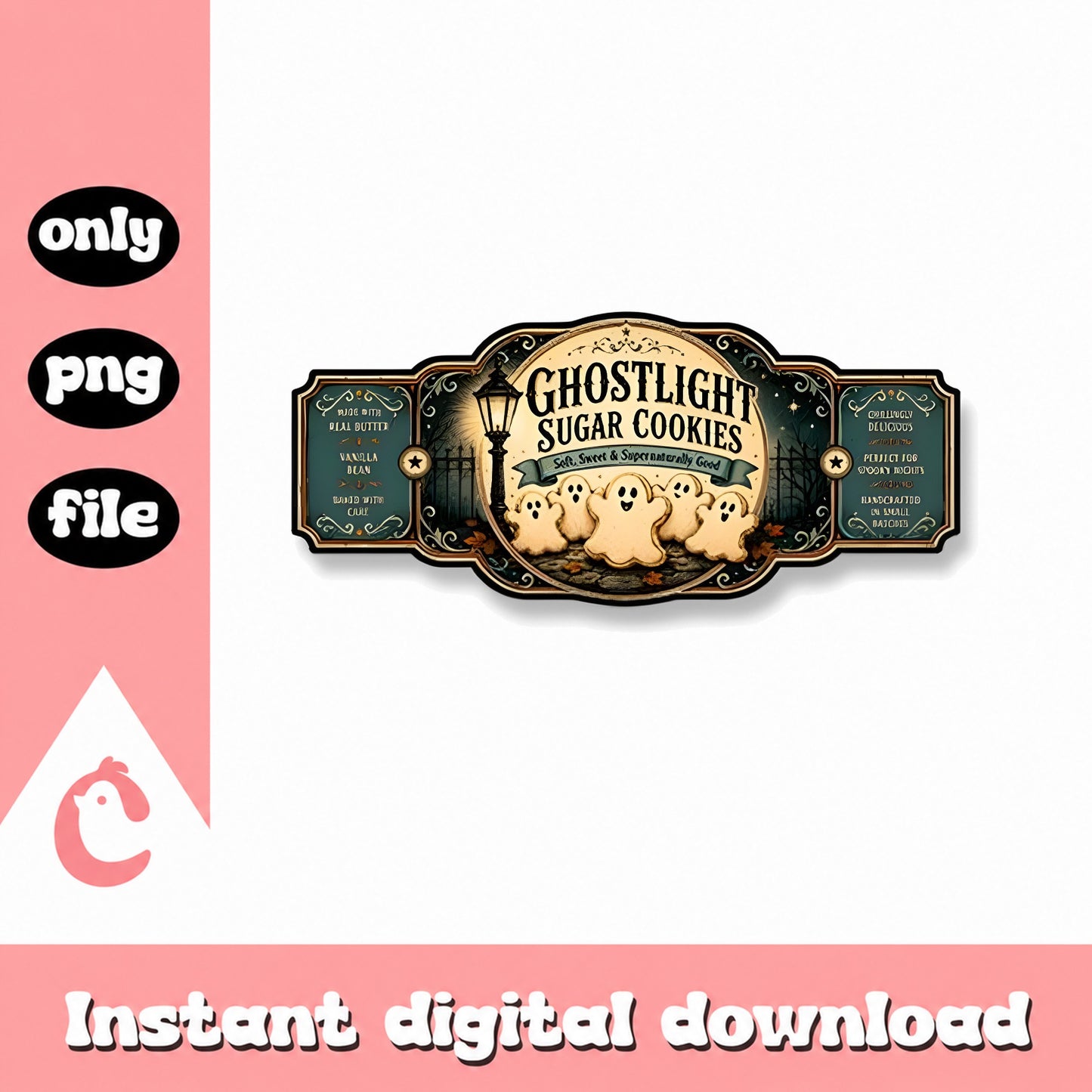 Ghostlight Sugar Cookies Sign PNG, Halloween Decor, Vintage PNG