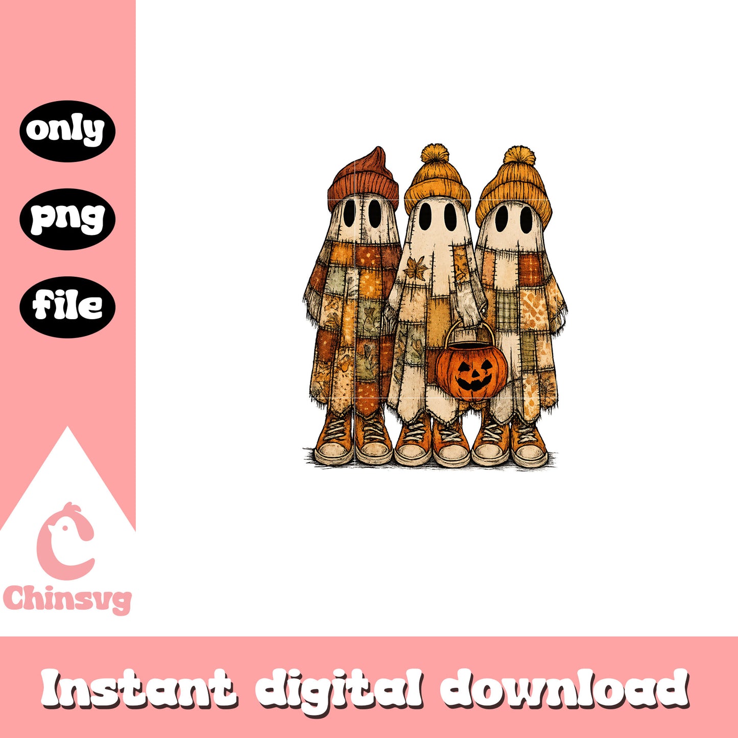 Ghost spooky patchwork halloween png, spooky ghosts​ png