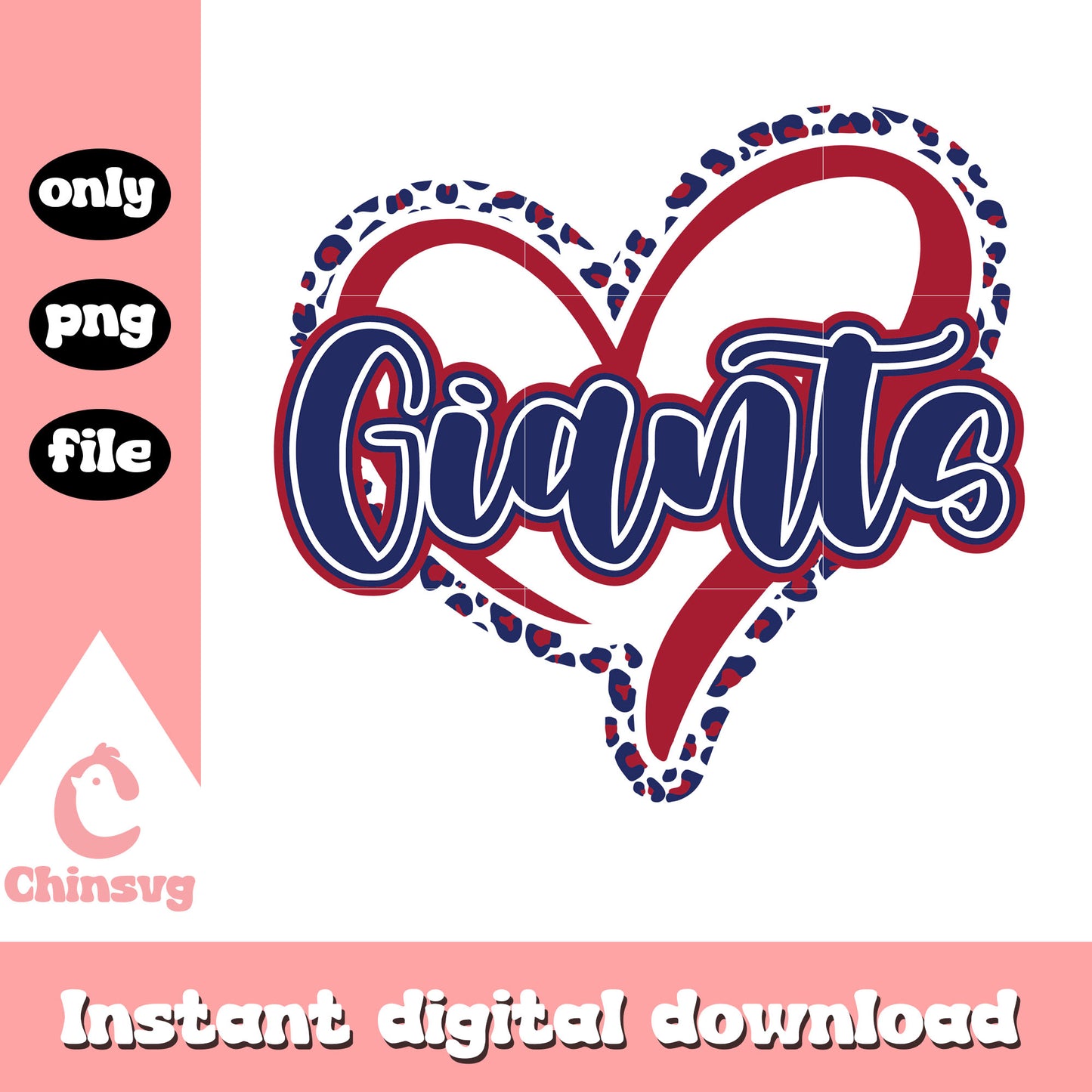 Giants heart leopard pattern svg, New York Giants logo svg