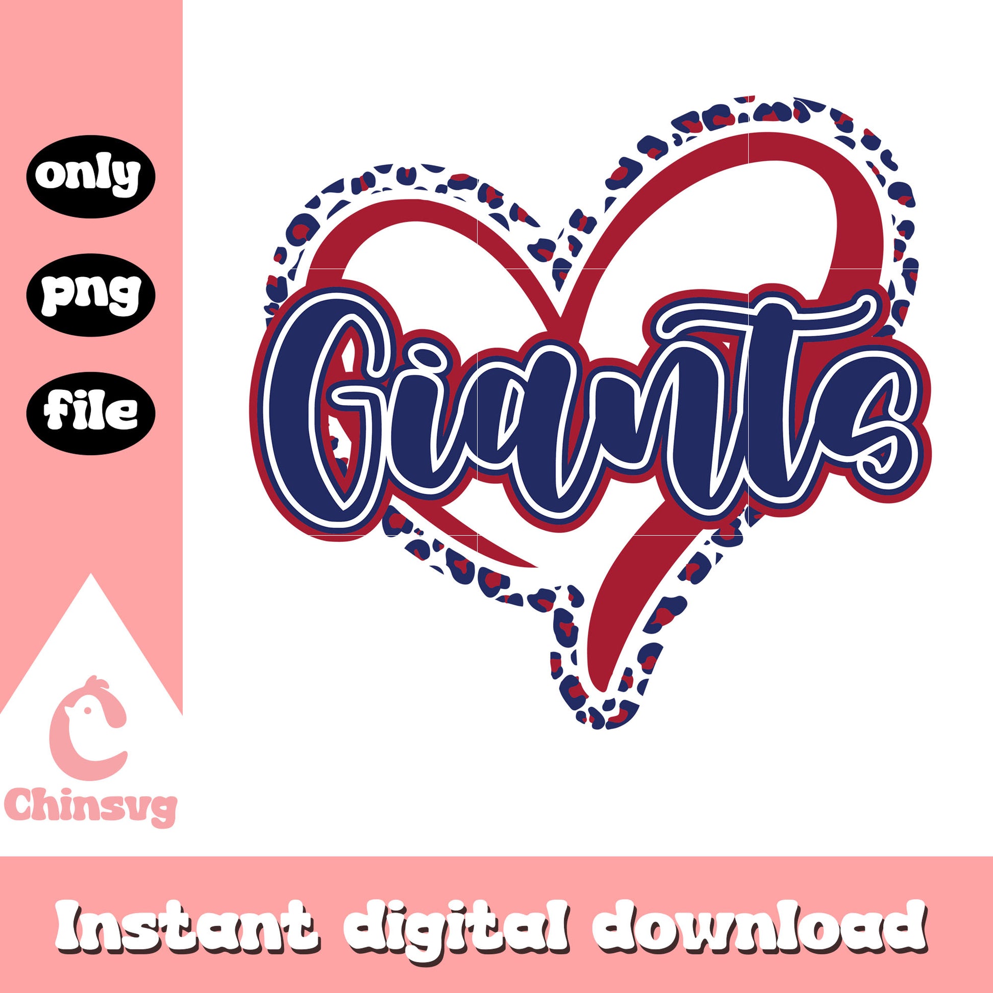 Giants heart leopard pattern svg, New York Giants logo svg