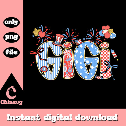 Gigi 4th of july png, Gigi checkered red and blue font png
