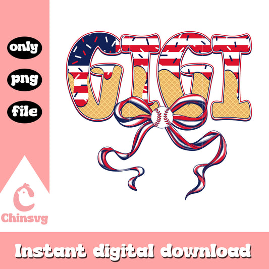 Gigi america freedom png, gigi 4th of july png, bow baseball png