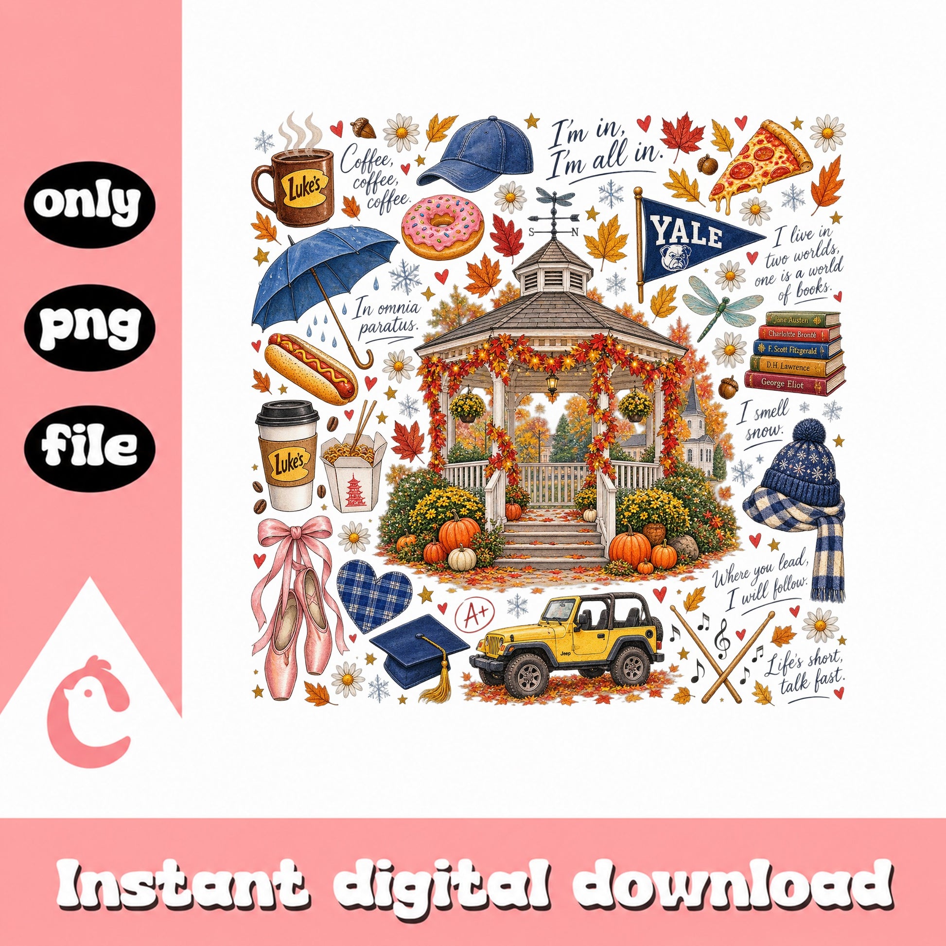 Gilmore Girls Inspired PNG Bundle, Fall Autumn Clipart, Stars Hollow PNG