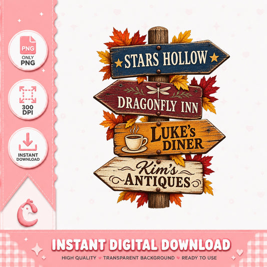 Gilmore Girls Stars Hollow Sign PNG, Autumn Fall Decor, PNG