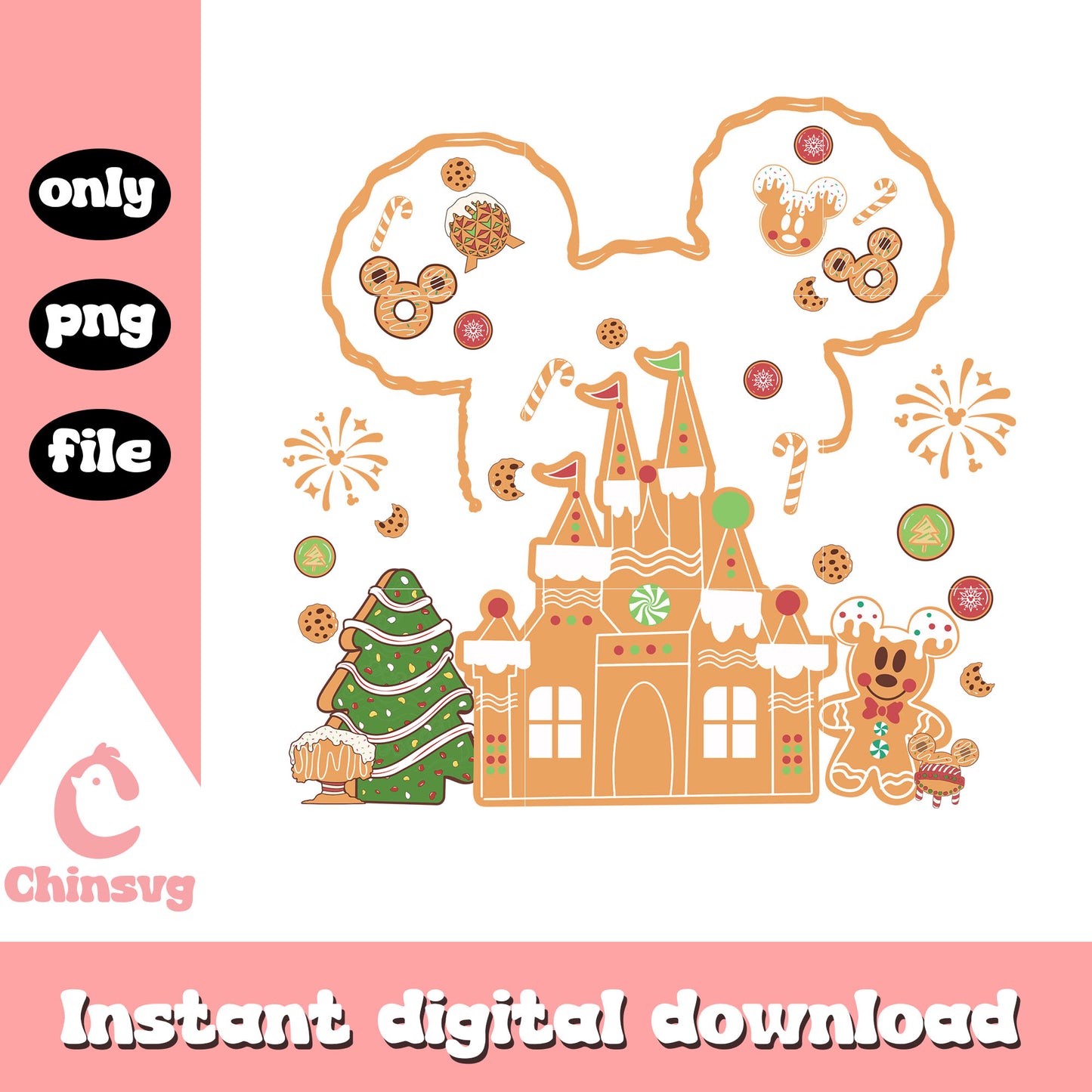 Gingerbread castle mickey design png, christmas cookies png