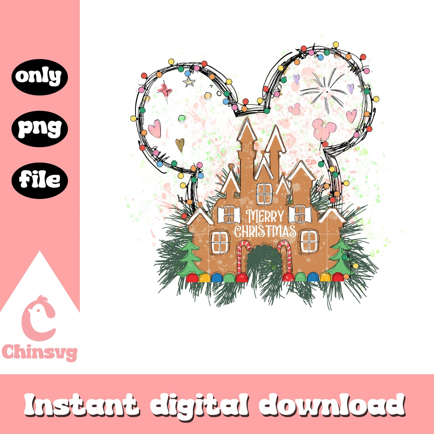 Gingerbread christmas light disney ear png, disney cartoon png
