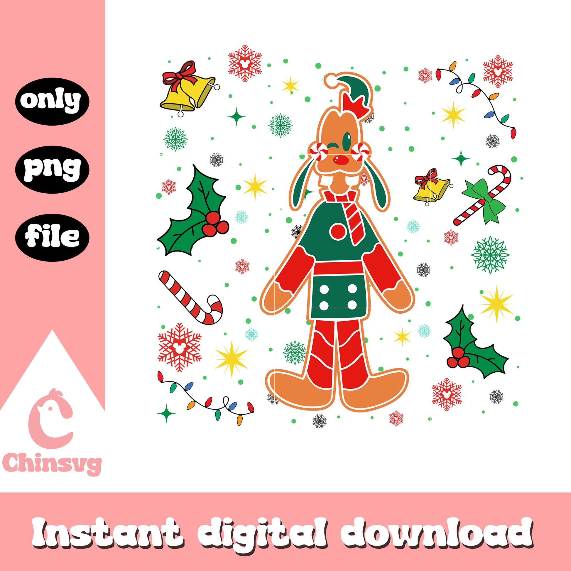 Gingerbread goofy dog design png, christmas gingerbread png