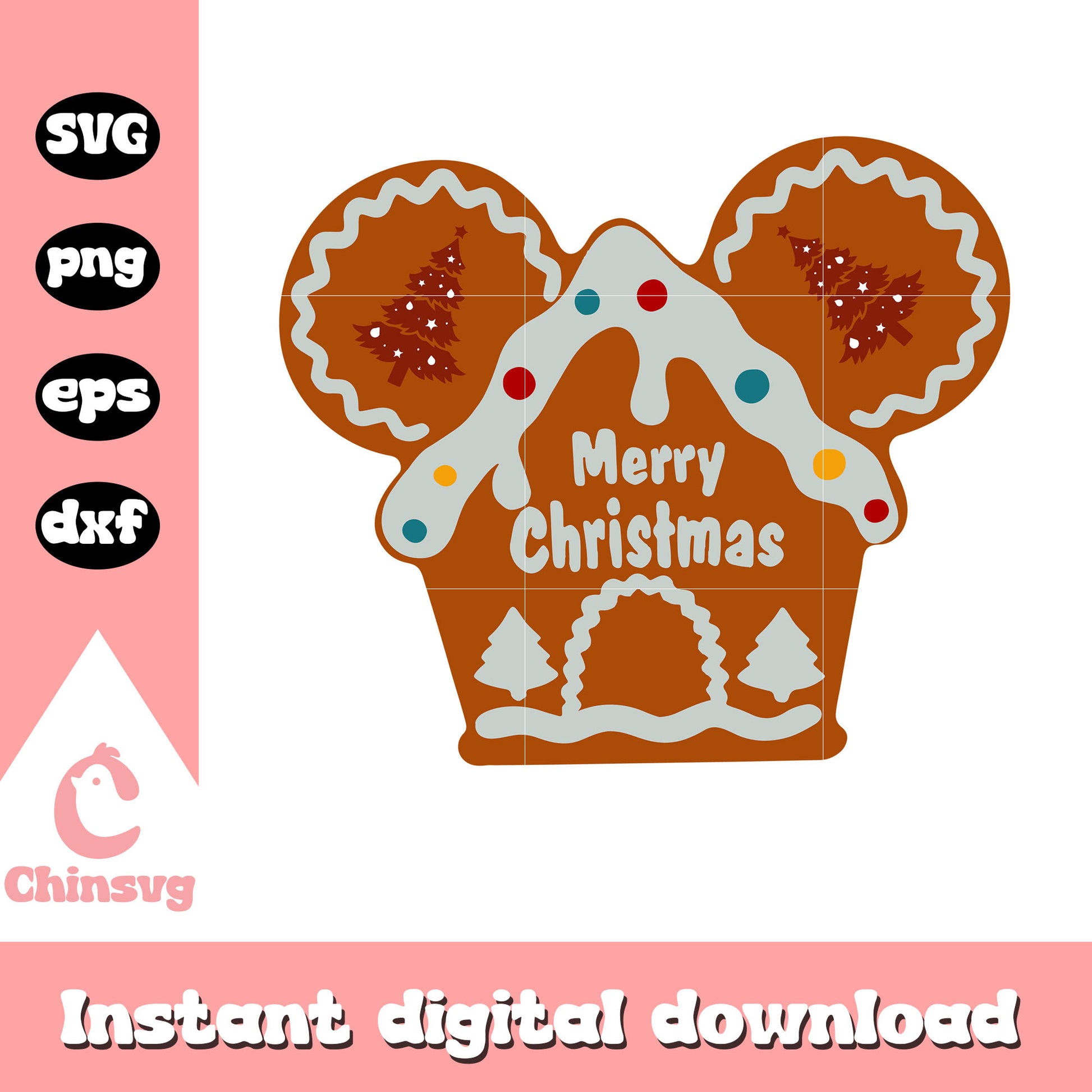 Gingerbread house mickey head svg, merry christmas svg