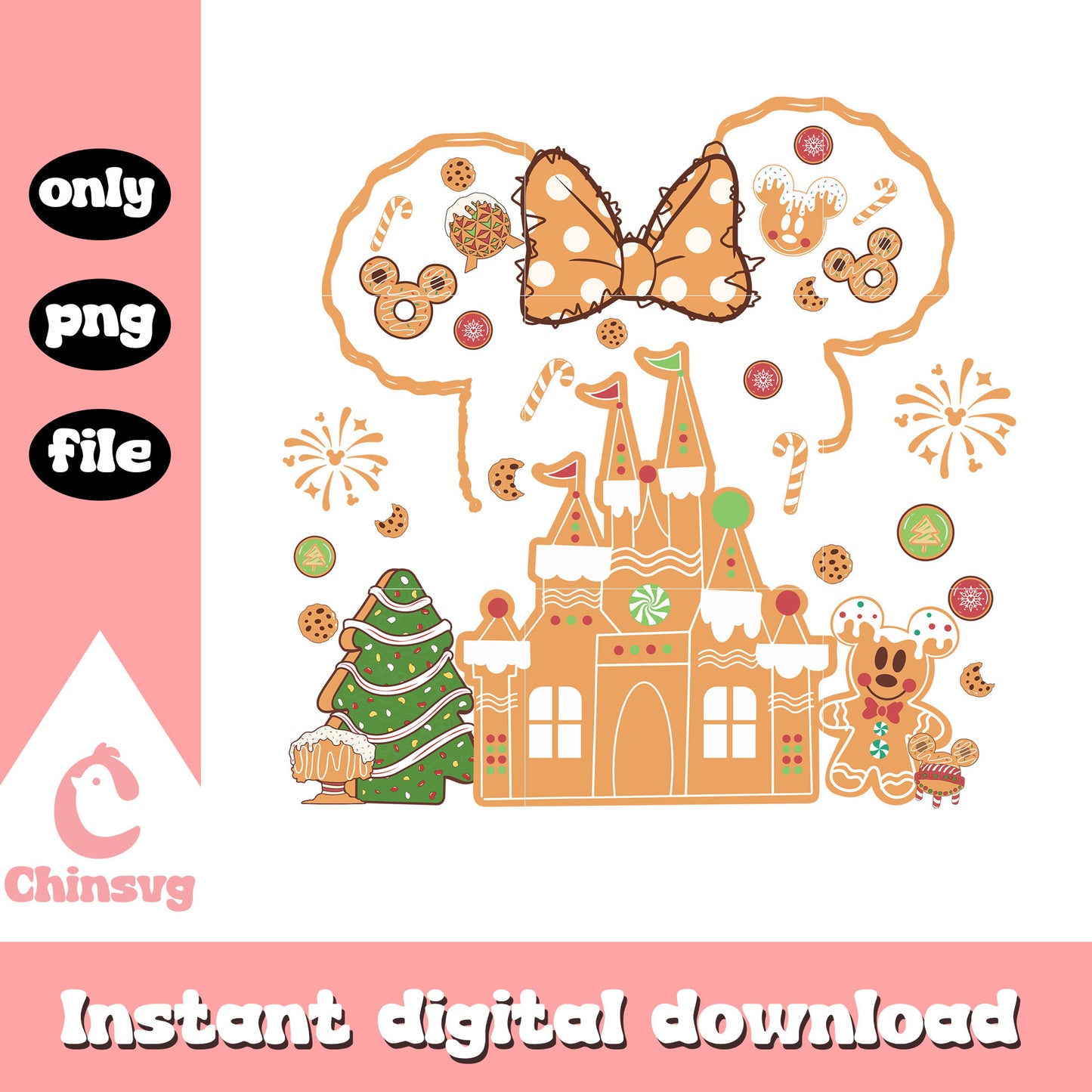 Gingerbread minnie castle png, disney castle png, christmas png