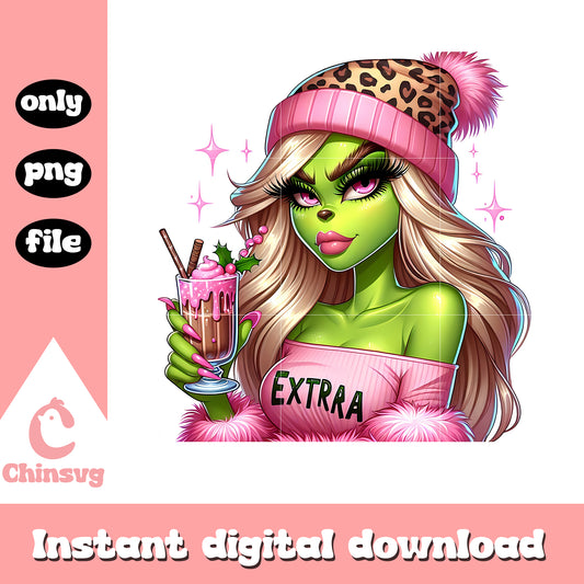 Girl grinch extra pink leopard design png, grinch ice cream​ png