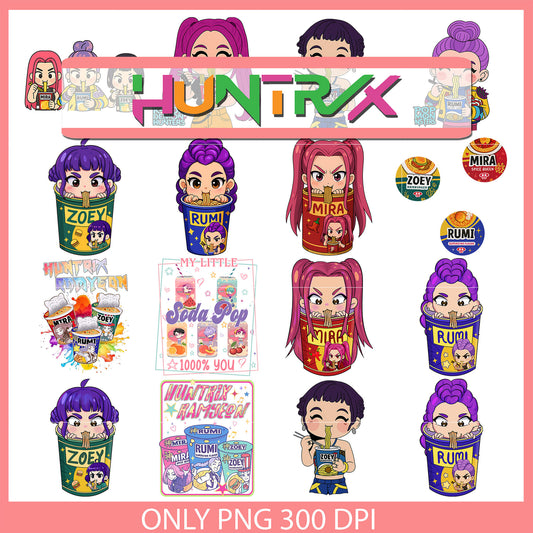 Girl band eating ramen bundle png, demon hunters movie png