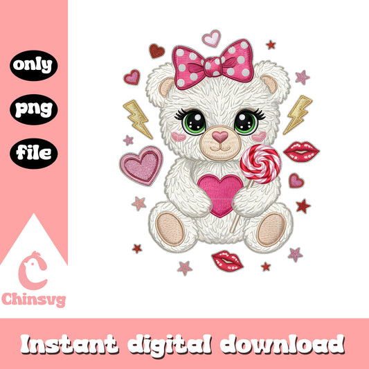 Girl bear crochet design png, valentines day teddy bear​ png