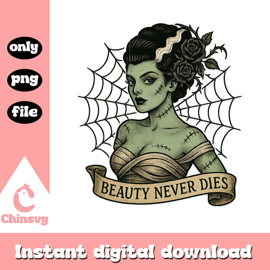 Girl beauty never dies halloween png, halloween design png