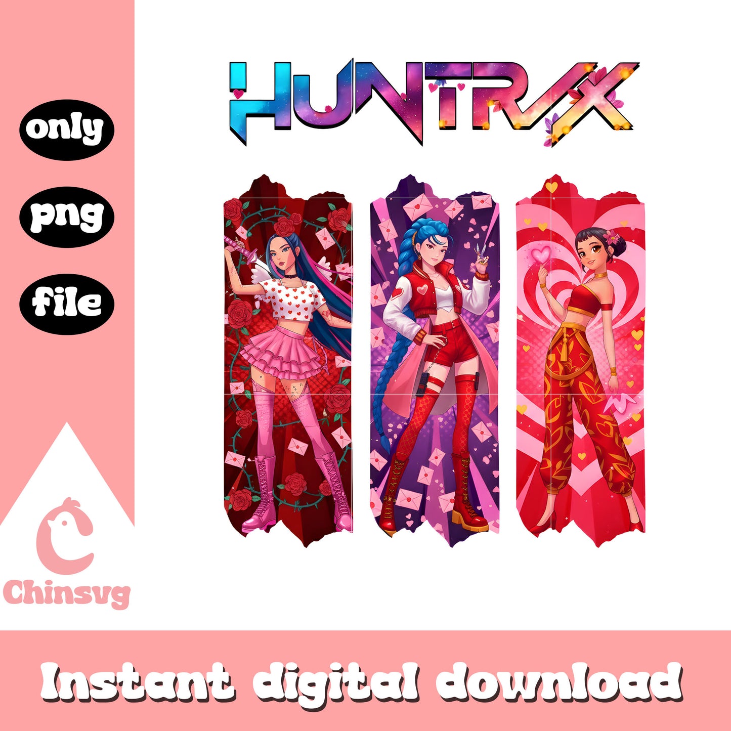 Girl huntrix design kpop png, kpop valentines cards​ png
