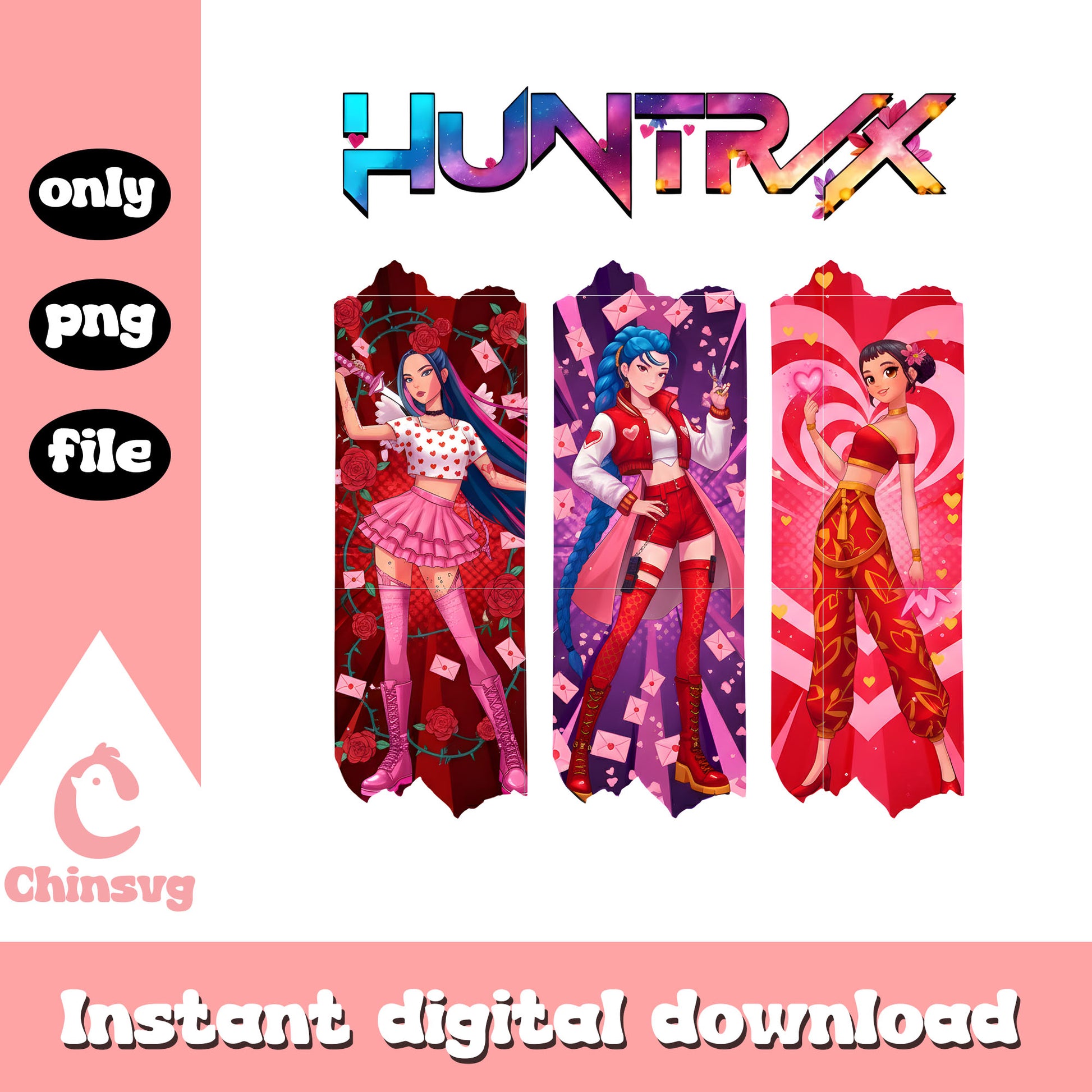 Girl huntrix design kpop png, kpop valentines cards​ png