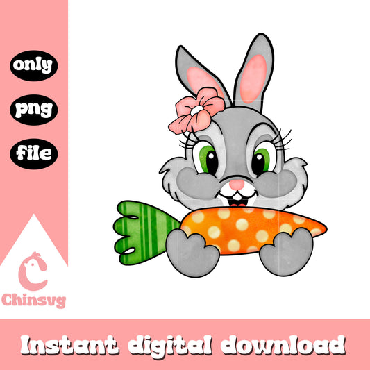 Girl rabbit bunny eating carrot design png, easter rabbit clipart​ png