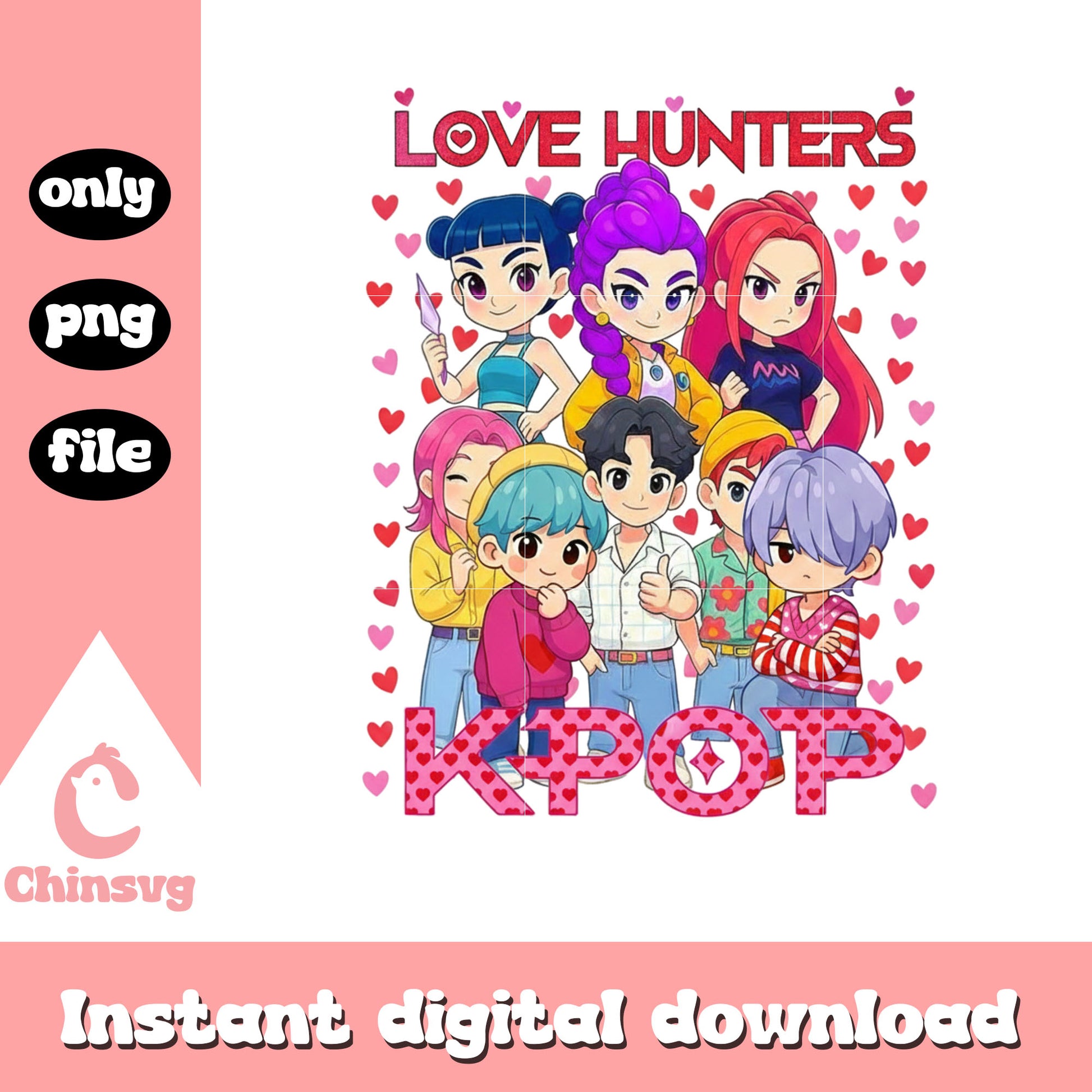 Girls chibi hunter kpop png, kpop valentines cards​ png