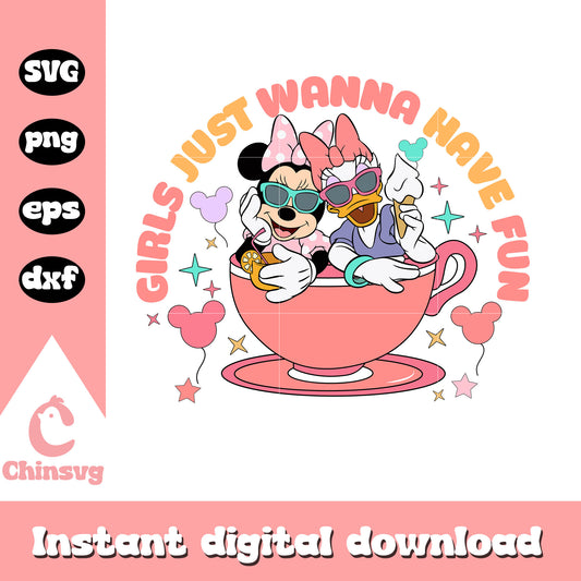 Girls just wanna have fun svg, minnie mouse and daisy duck svg