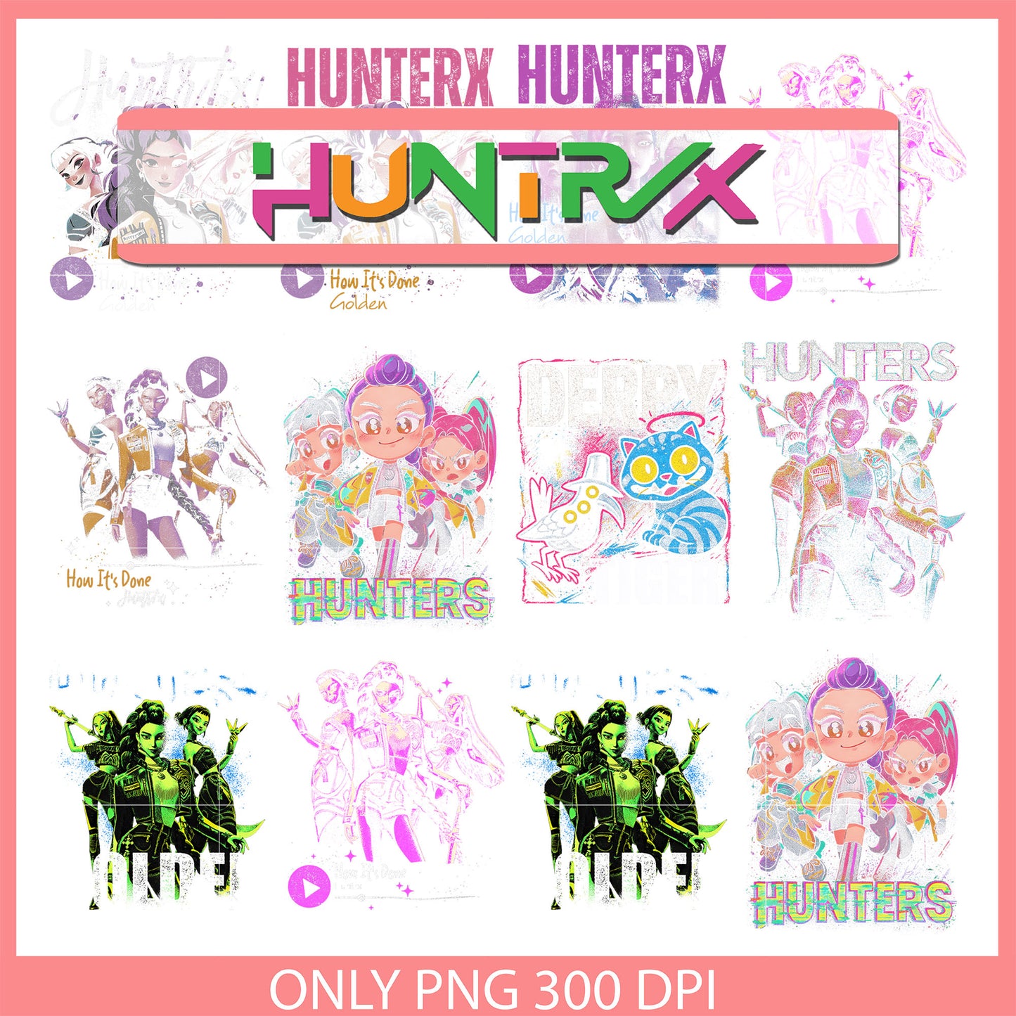 Girl team hunters design bundle png, kpop band movie png
