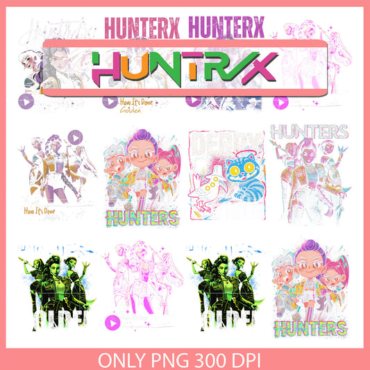 Girl team hunters design bundle png, kpop band movie png