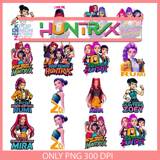 Girl team kpop demon hunters bundle png, huntrix movie png
