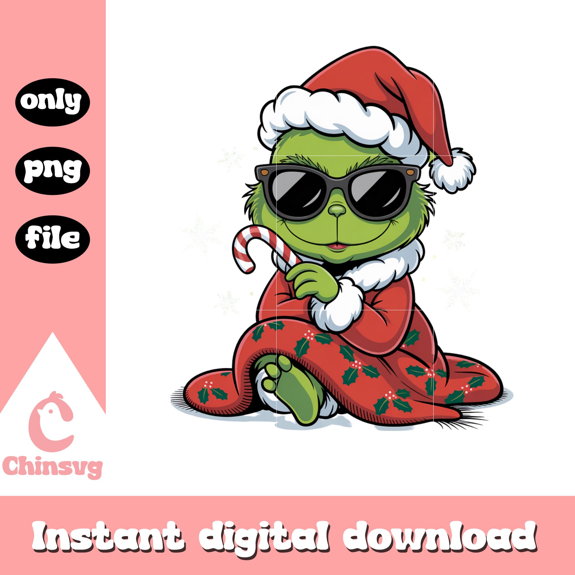 Glasses grinch with christmas cane png, grinch outfit baby png