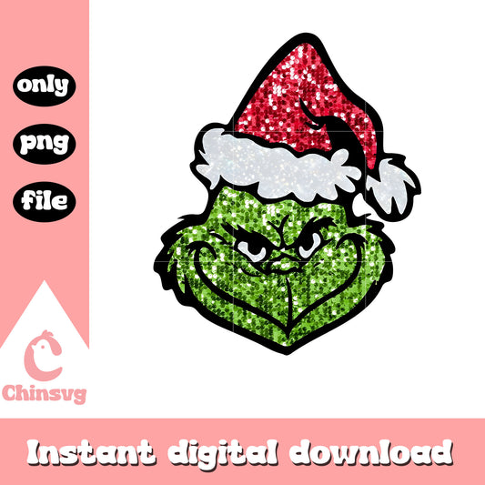 Glitter grinch face christmas design png, grinch smile face png