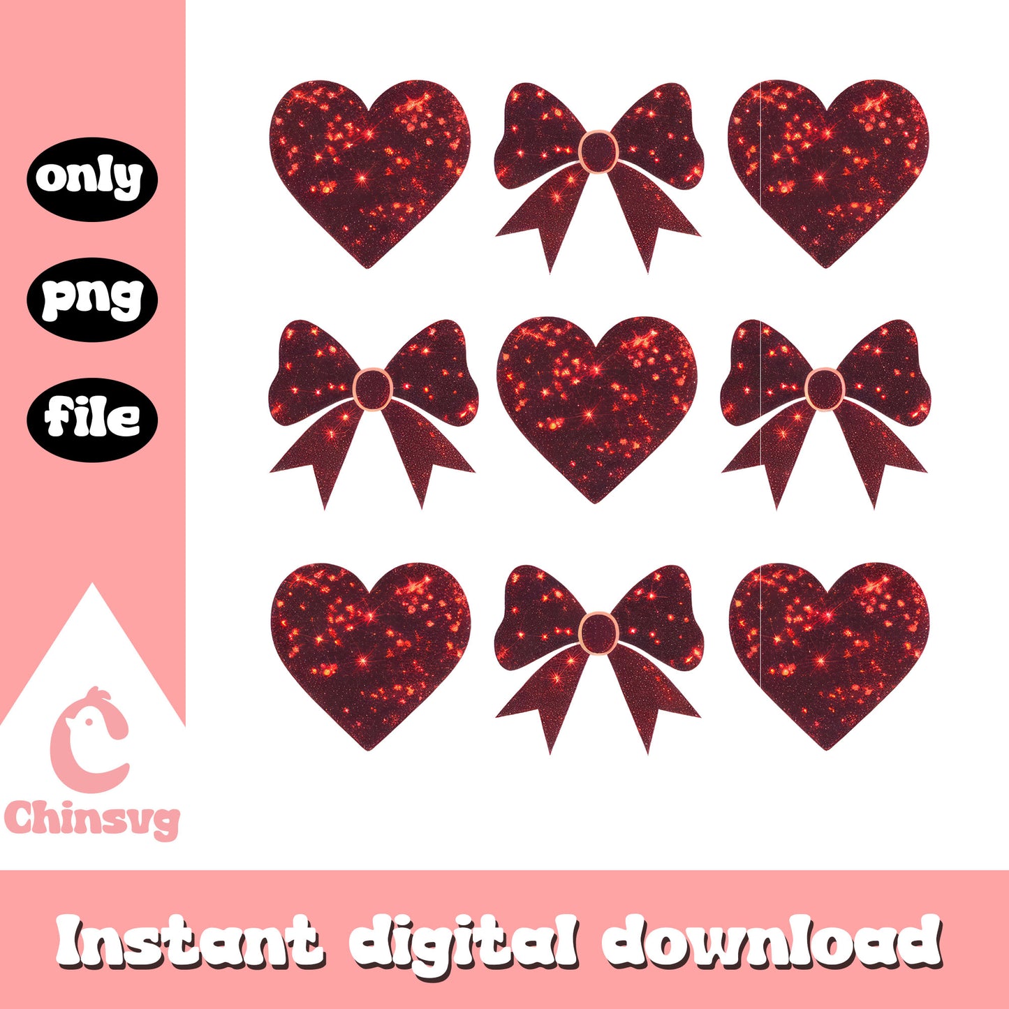 Glitter coquette bow valentine png, valentines bow​​​​​ png