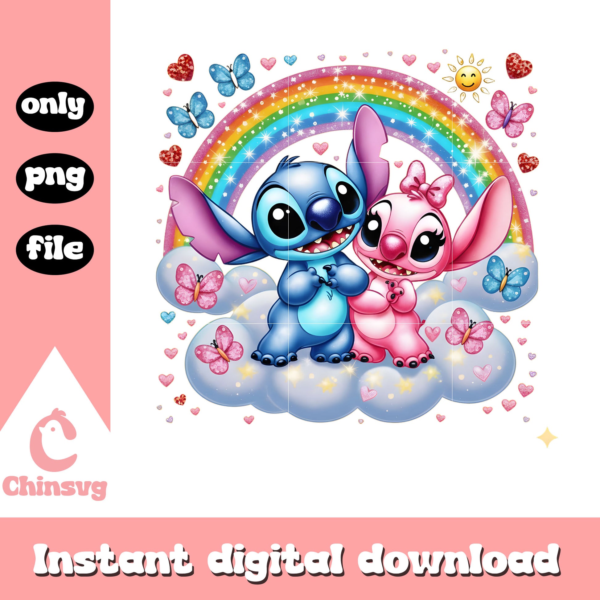 Glitter couple clouds love png, valentines day stitch png