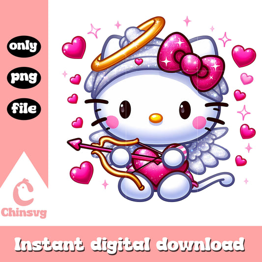 Glitter cupid kitty on valentine day png, hello kitty png