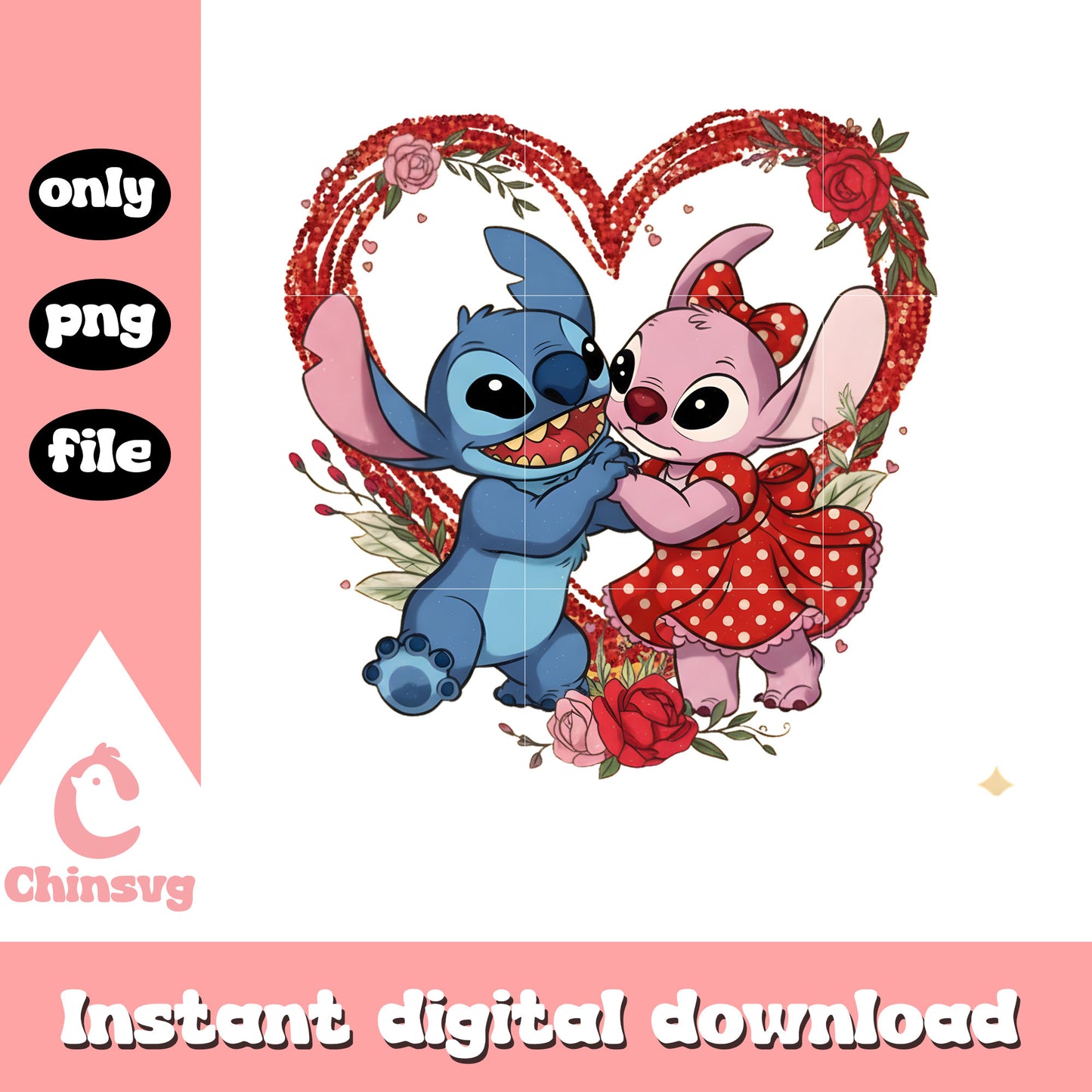 Glitter drawing stitch rose png, stitch valentine​​​​​ png