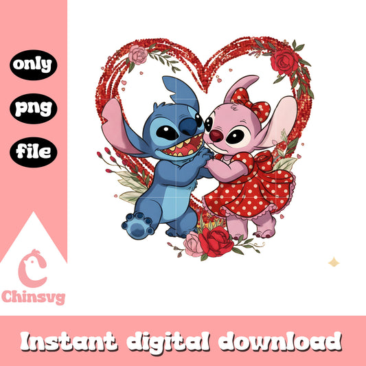 Glitter drawing stitch rose png, stitch valentine​​​​​ png