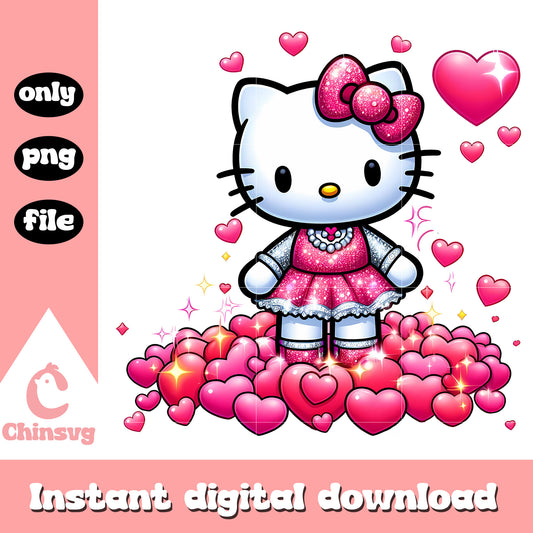 Glitter dress kitty cat design png, valentine's day png