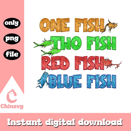 Glitter fish characters era png, dr seuss png, font png