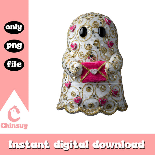 Glitter ghost boo crochet png, ghost valentine's day​ png