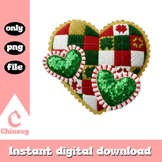 Glitter green hearts crochet png, happy valentines day love​ png