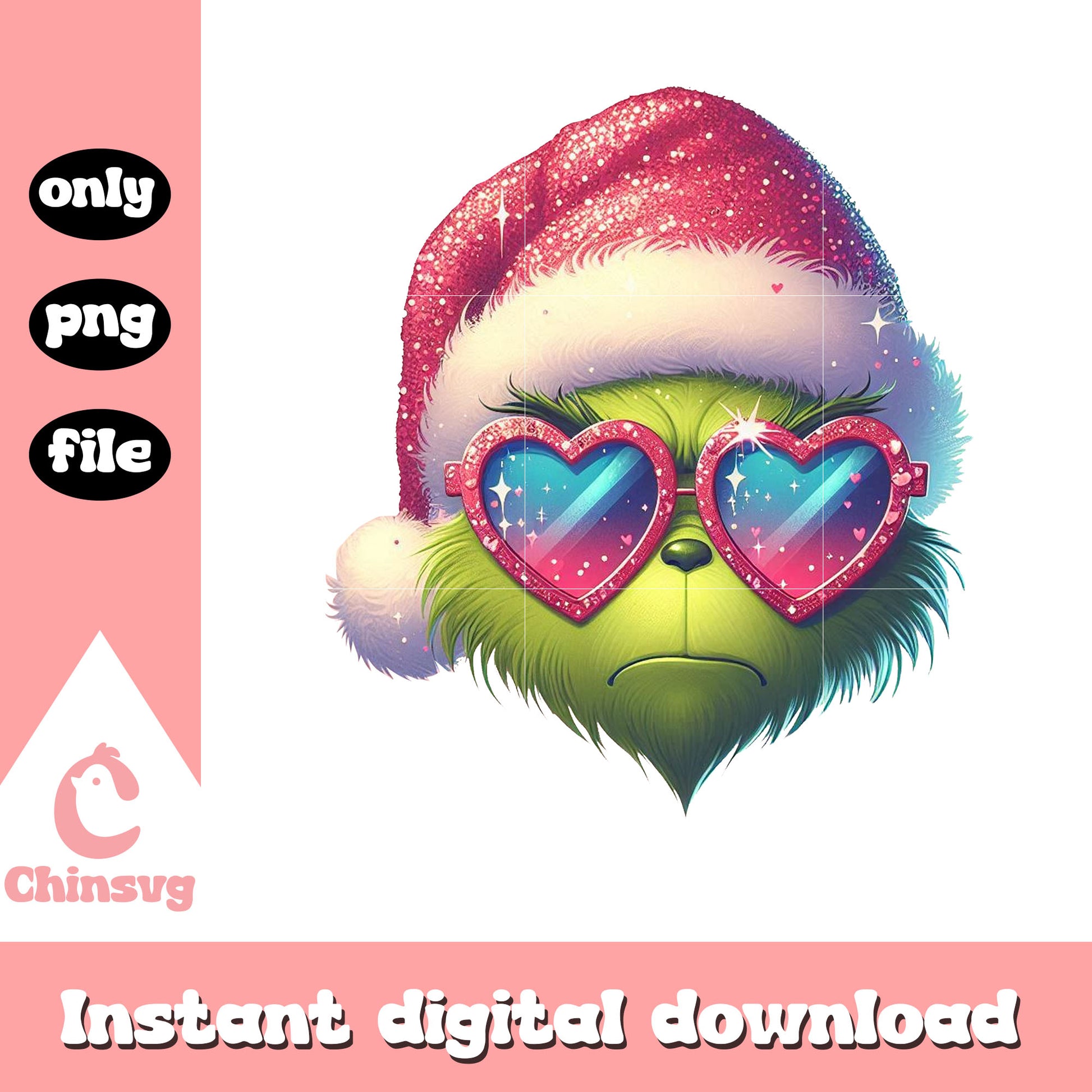 Glitter grinch head glasses christmas png, grinch christmas png