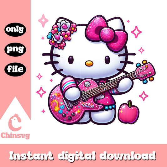 Glitter hello kitty play guitar png, hello kitty character pngv