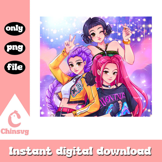 Glitter huntrix band members design png, huntrix png