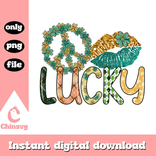 Glitter lips lucky design png, st patrick's day decorations png