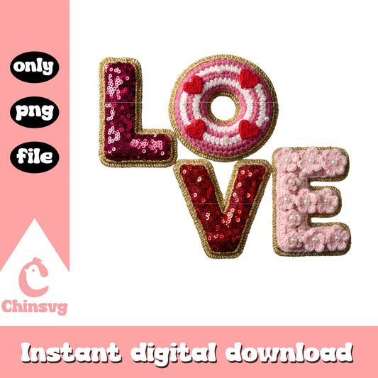 Glitter love design crochet png, happy valentine my love​​ png