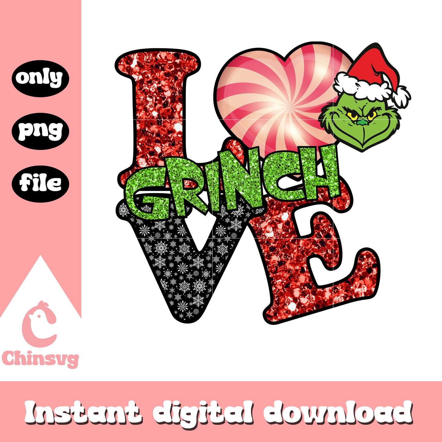 Glitter love grinch design png, images of the grinch png